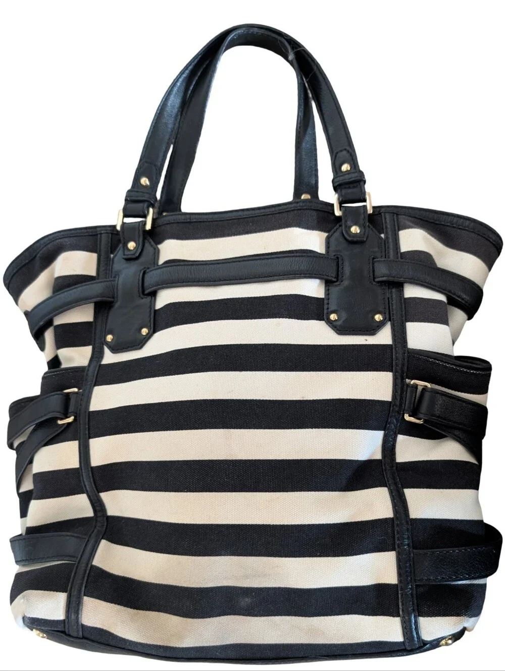 Michael Kors Gansevoort large belted tote in black and white stripe canvas